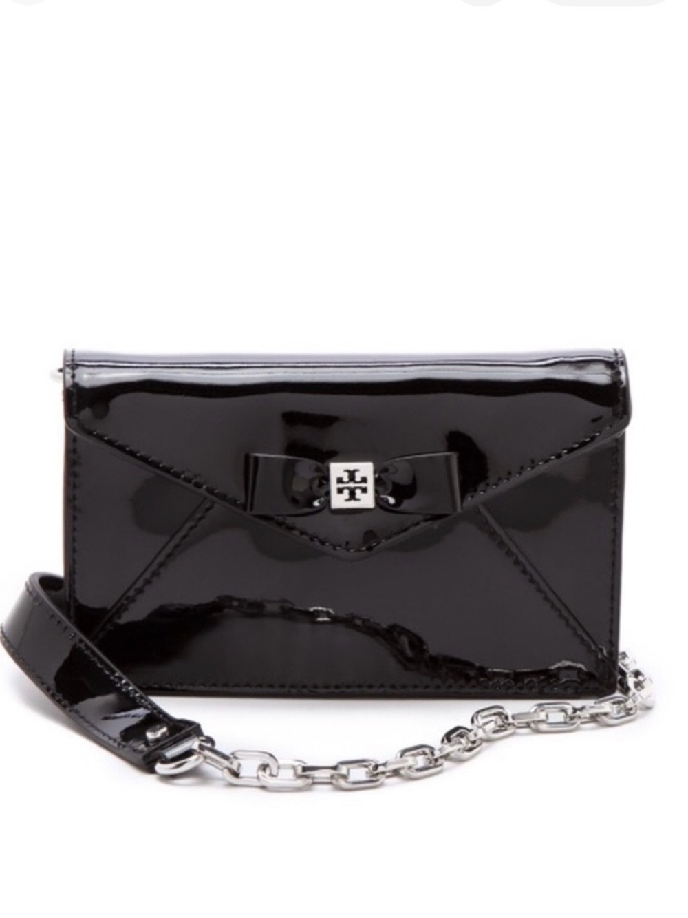 Tory Burch Black Patent Envelope Wristlet Clutch